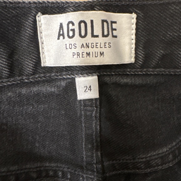 AGOLDE Premium High Rise Skinny Jeans Black Destroyed Hem Button Fly Size 24 - Picture 9 of 16